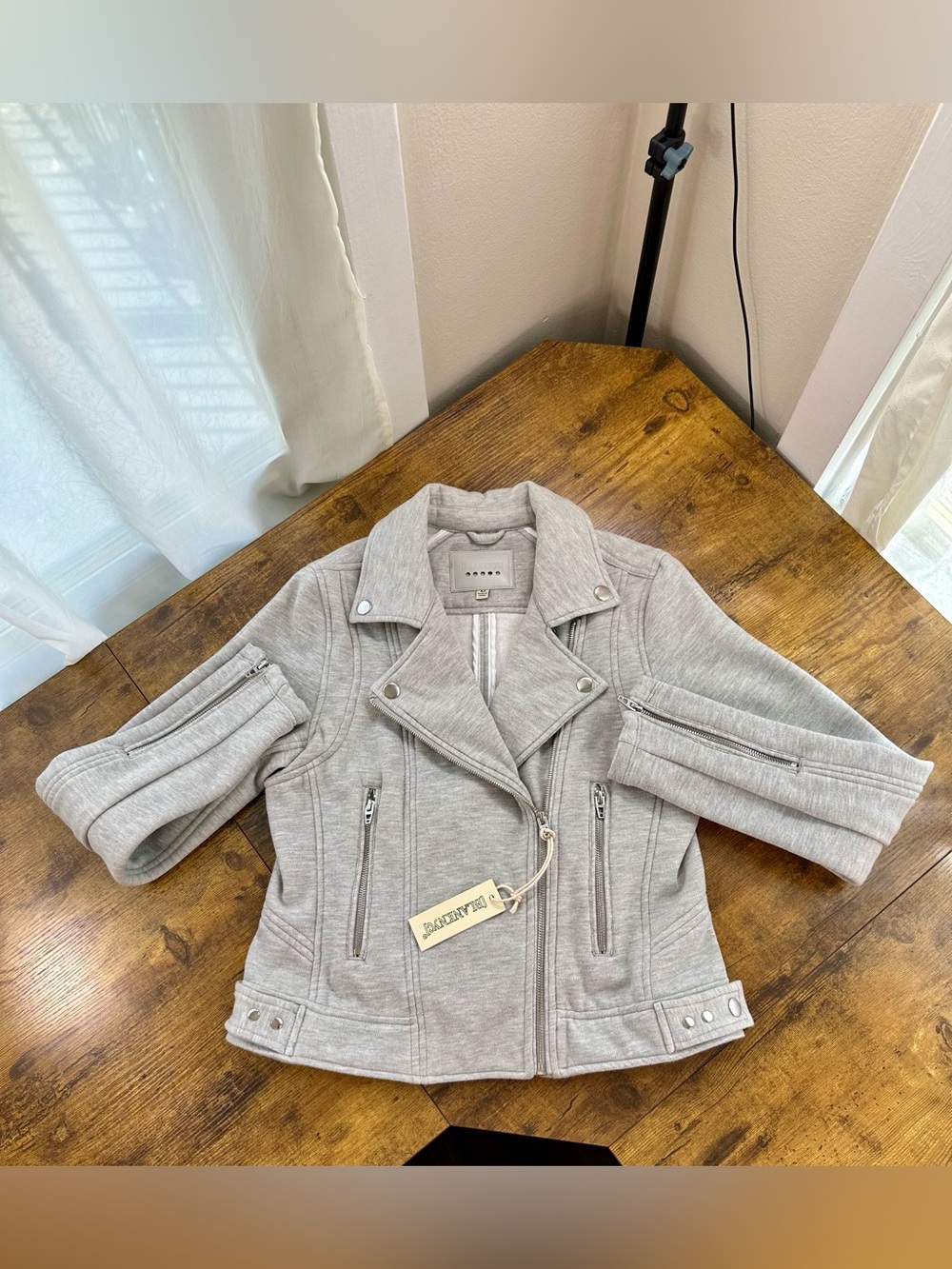 Blank NYC Moto Sweatshirt Jacket, Cloud Grey, Medium - Picture 8 of 14
